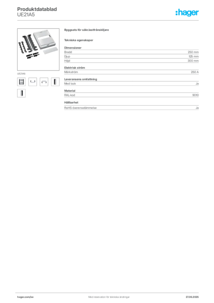 Bild Hager Produktdatablad UE21A5 | Hager Sverige
