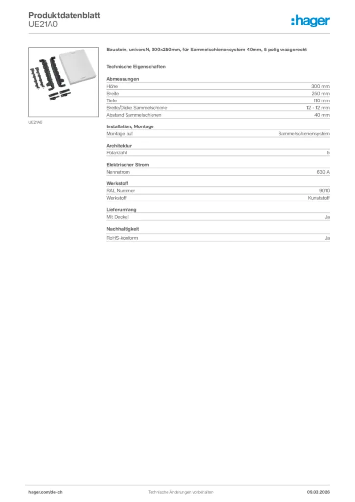 Bild Hager Produktdatenblatt UE21A0 | Hager Schweiz