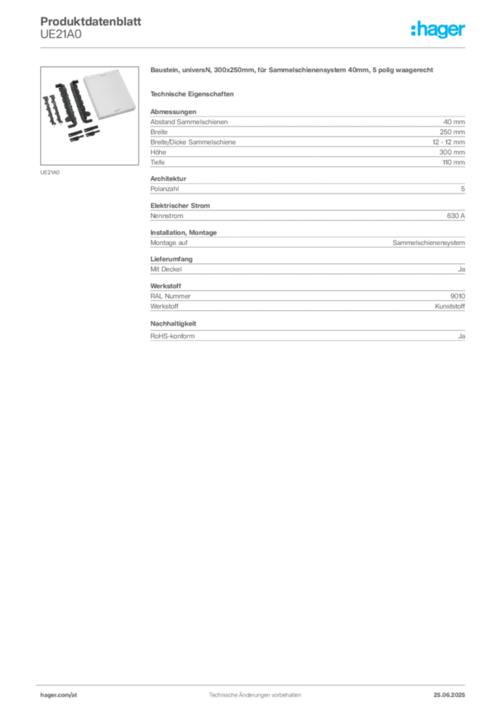 Bild Hager Produktdatenblatt UE21A0 | Hager Deutschland