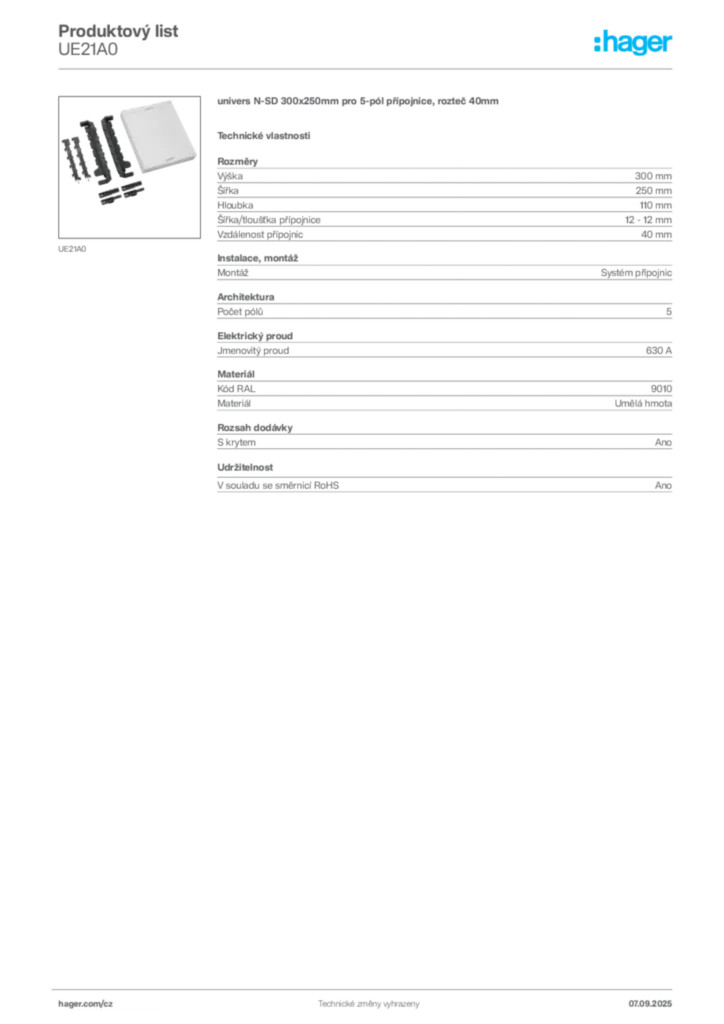 Obrázek Hager Produktový list UE21A0 | Hager