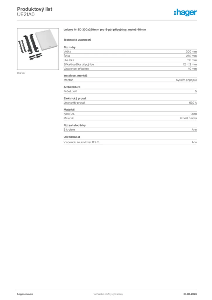 Obrázek Hager Product data sheet UE21A0 | Hager