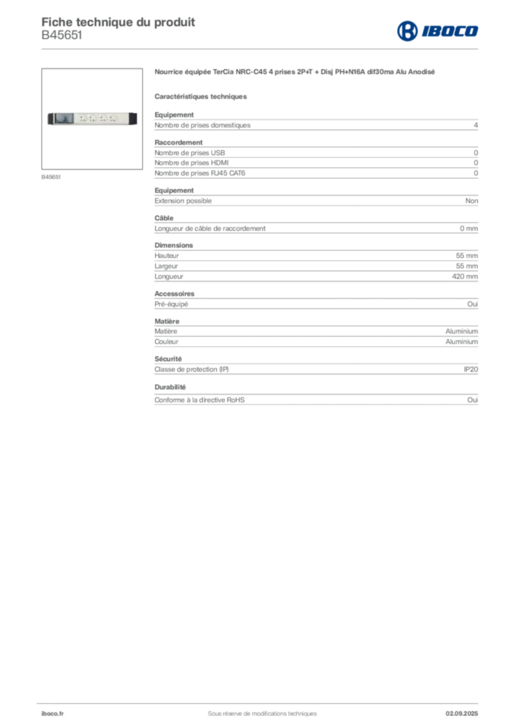 Image Iboco Fiche technique du produit B45651 | Hager France