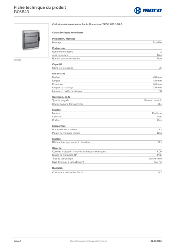 Image Iboco Fiche technique du produit B06543 | Hager France
