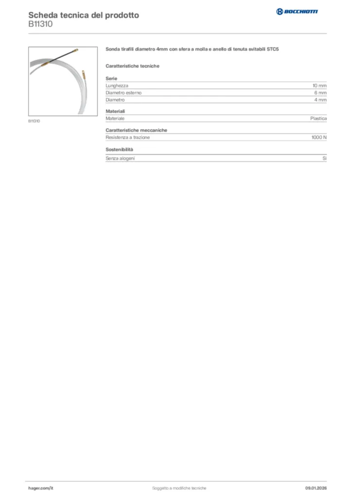 Immagine Bocchiotti Scheda tecnica del prodotto B11310 | Hager Italia