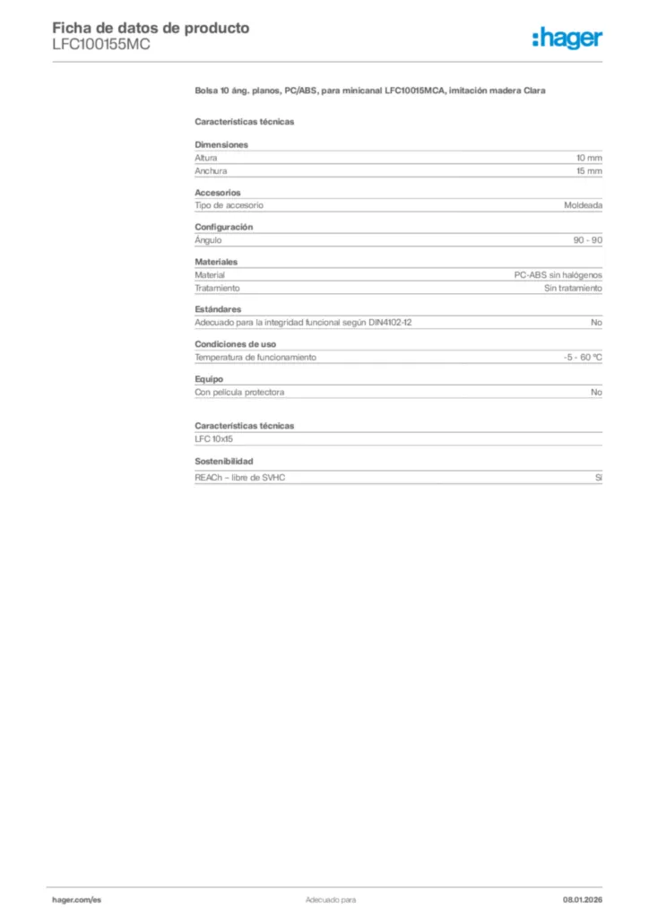 Imagen Hager Ficha de datos de producto LFC100155MC | Hager España