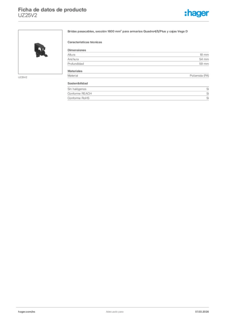 Imagen Hager Ficha de datos de producto UZ25V2 | Hager España