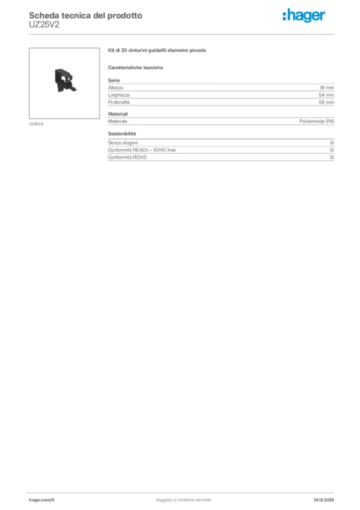 Immagine Hager Scheda tecnica del prodotto UZ25V2 | Hager Italia