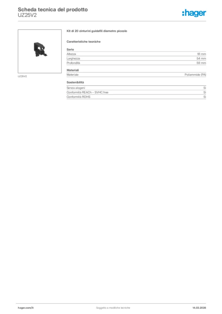 Immagine Hager Scheda tecnica del prodotto UZ25V2 | Hager Italia