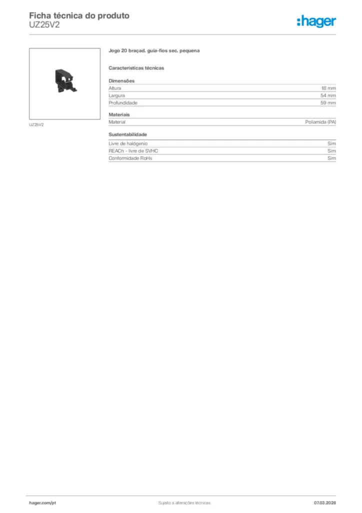 Imagem Hager Ficha técnica do produto UZ25V2 | Hager Portugal