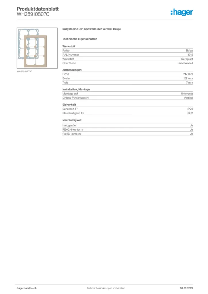 Bild Hager Produktdatenblatt WH25910807C | Hager Schweiz