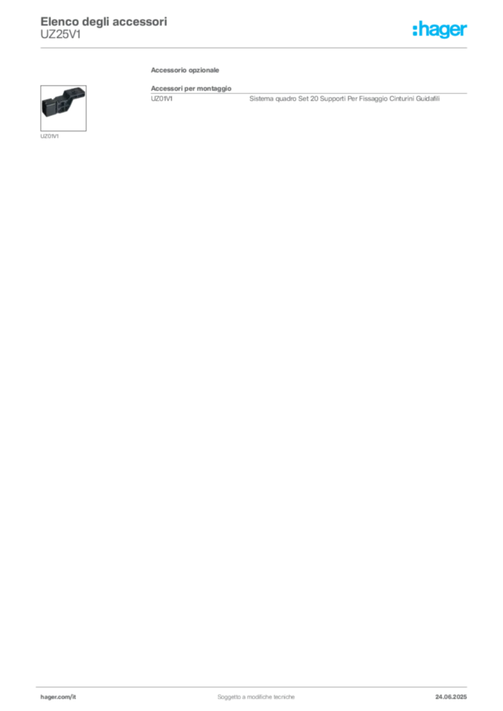 Immagine Hager Scheda tecnica del prodotto UZ25V1 | Hager Italia