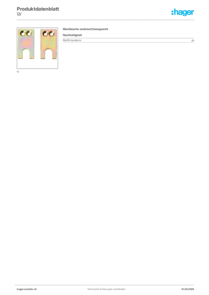 Bild Hager Produktdatenblatt W | Hager Schweiz