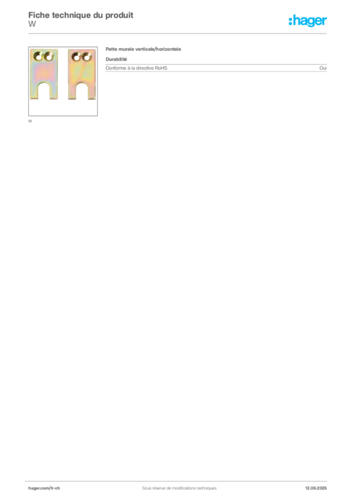 Image Hager Fiche technique du produit W | Hager Suisse