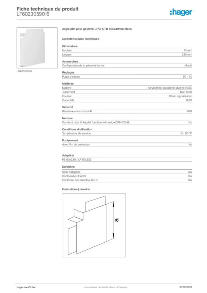 Image Hager Fiche technique du produit LF6023059016 | Hager Belgique