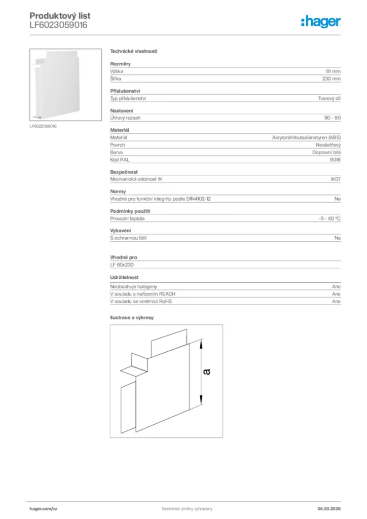 Obrázek Hager Product data sheet LF6023059016 | Hager
