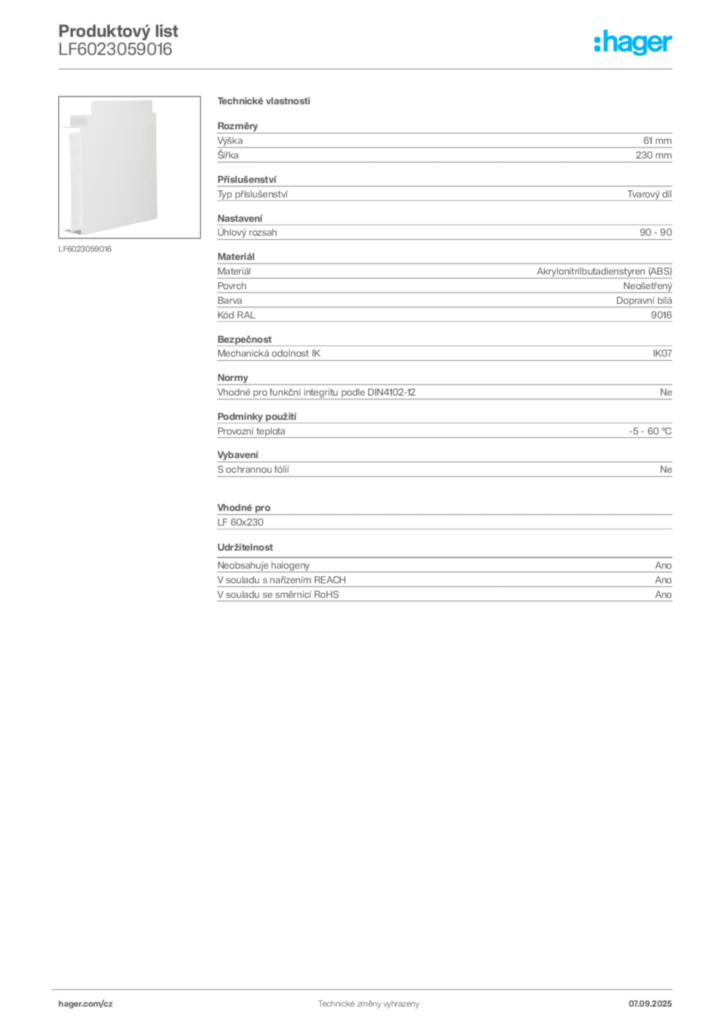 Obrázek Hager Produktový list LF6023059016 | Hager