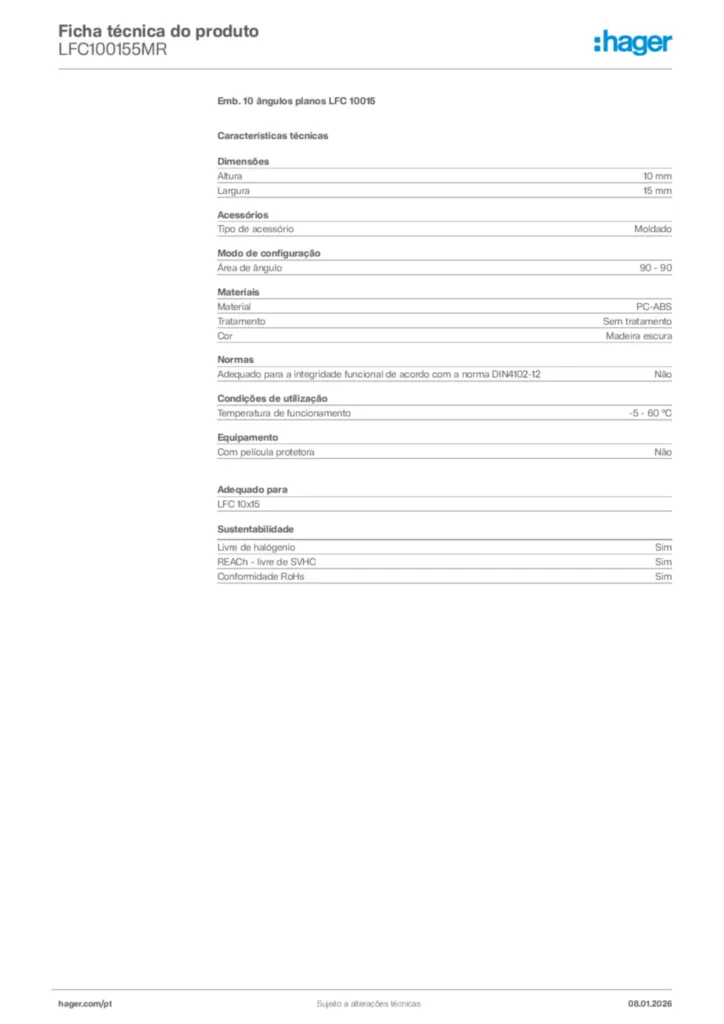 Imagem Hager Ficha técnica do produto LFC100155MR | Hager Portugal