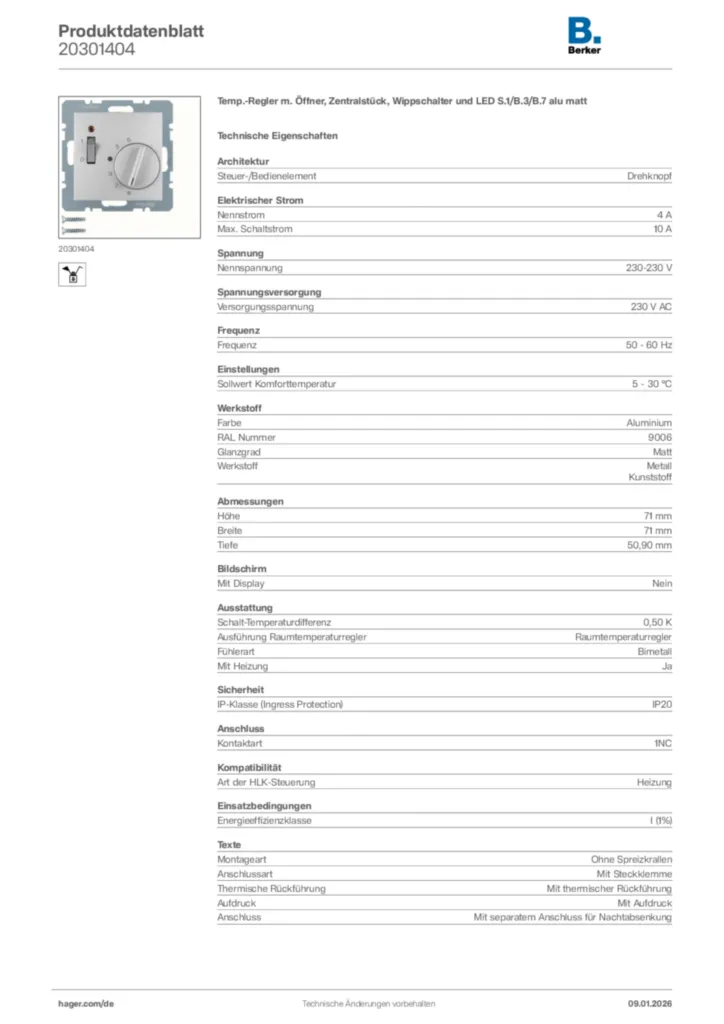 Bild Berker Produktdatenblatt 20301404 | Hager Deutschland