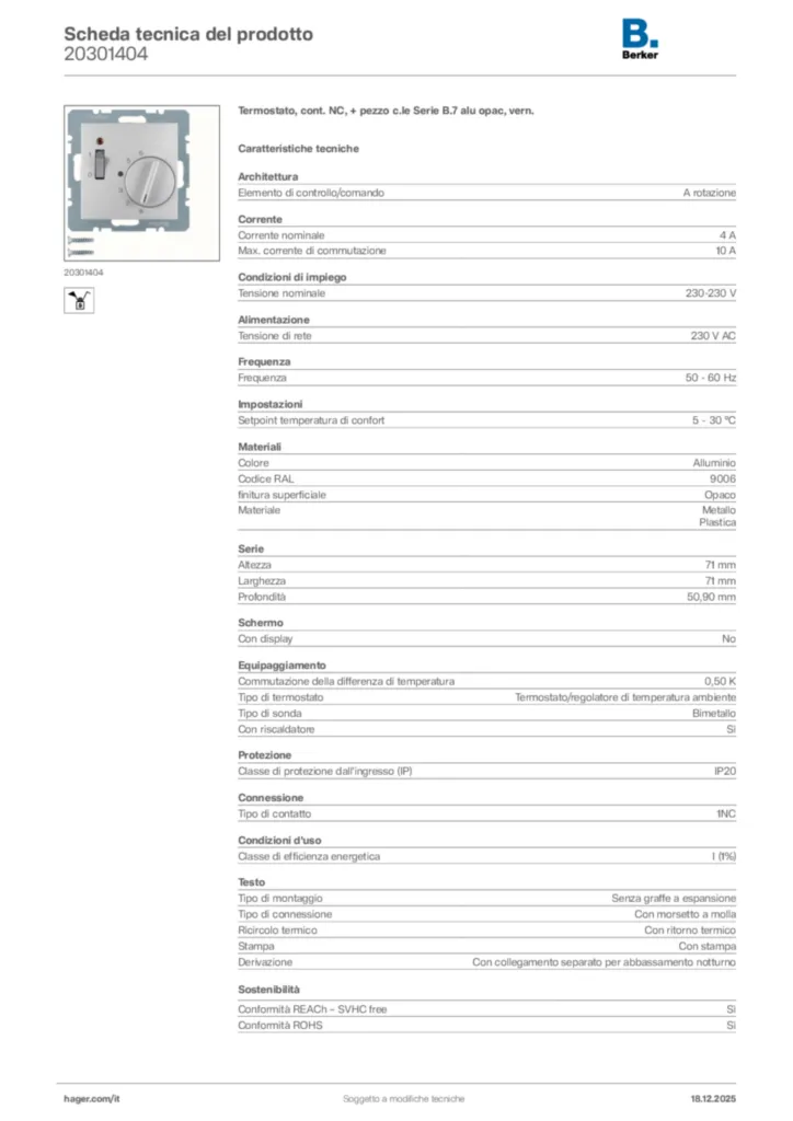 Immagine Berker Scheda tecnica del prodotto 20301404 | Hager Italia