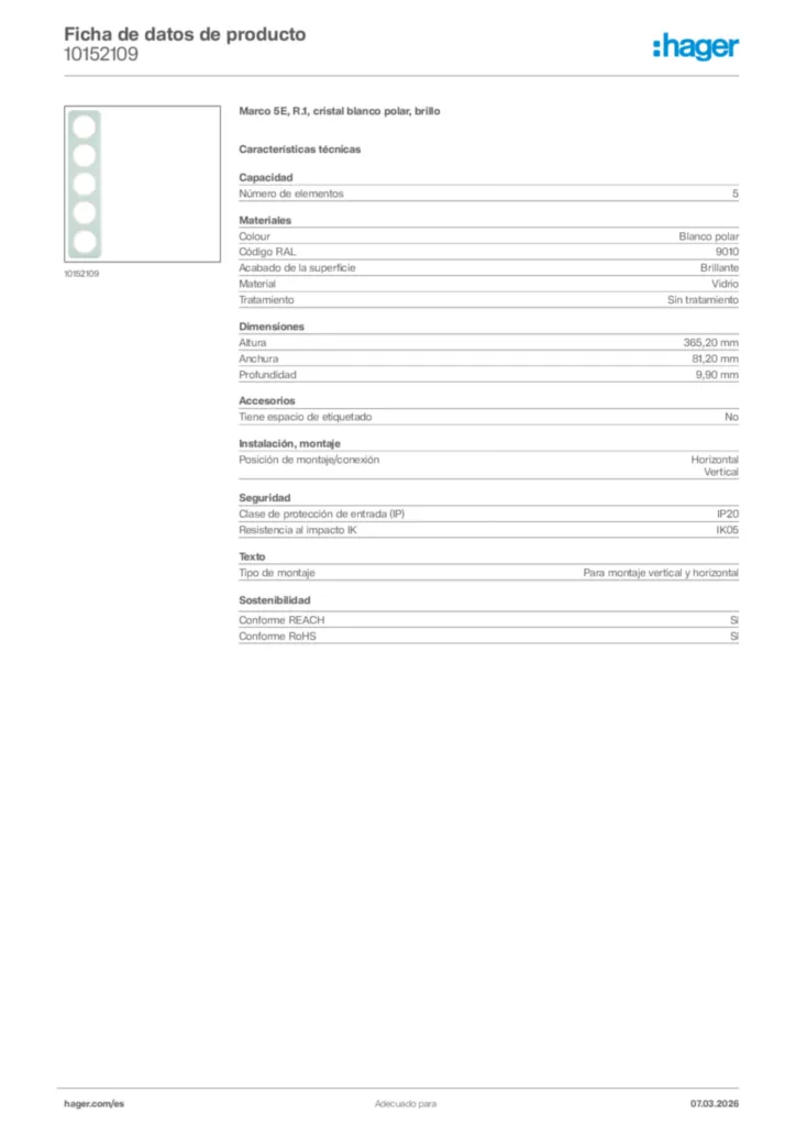 Imagen Hager Ficha de datos de producto 10152109 | Hager España