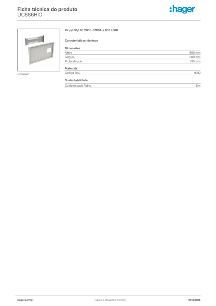 Imagem Hager Ficha técnica do produto UC886HIC | Hager Portugal