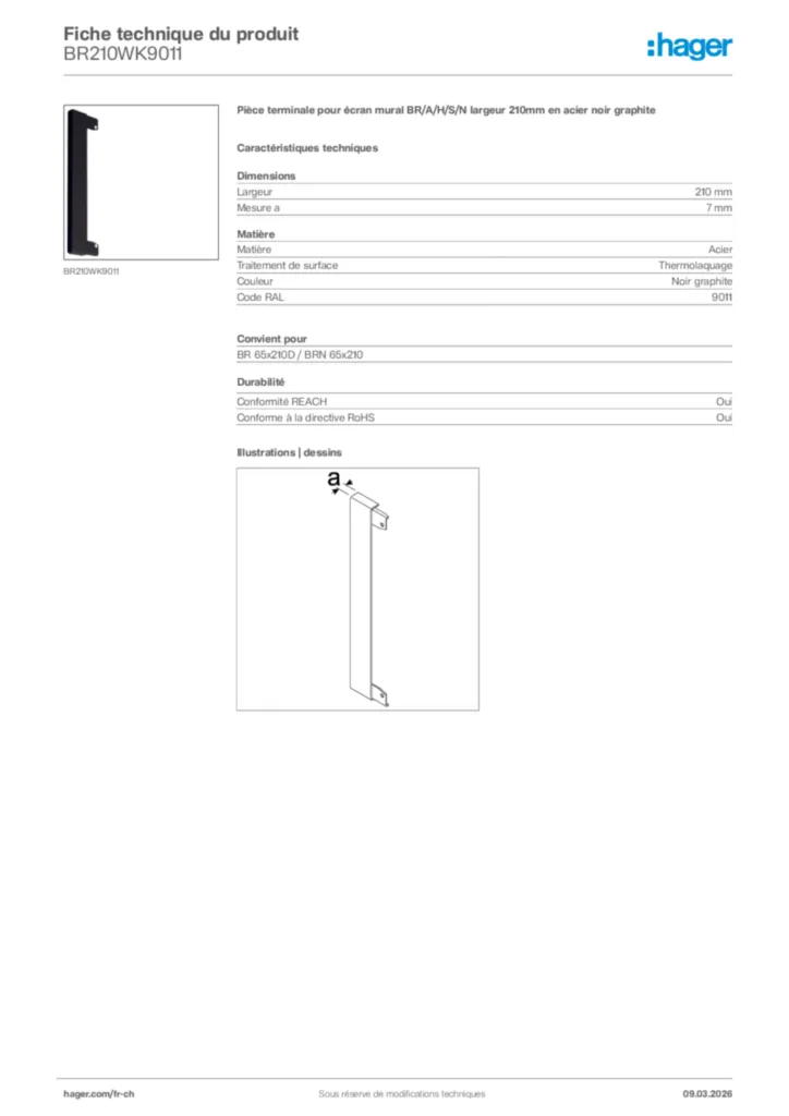 Image Hager Fiche technique du produit BR210WK9011 | Hager Suisse