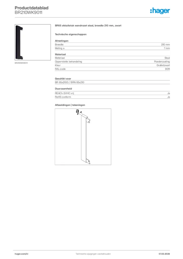 Afbeelding Hager Productdatablad BR210WK9011 | Hager Nederland