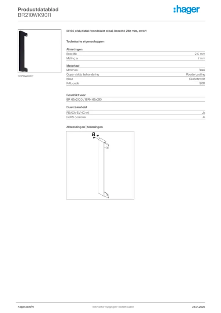 Afbeelding Hager Productdatablad BR210WK9011 | Hager Nederland
