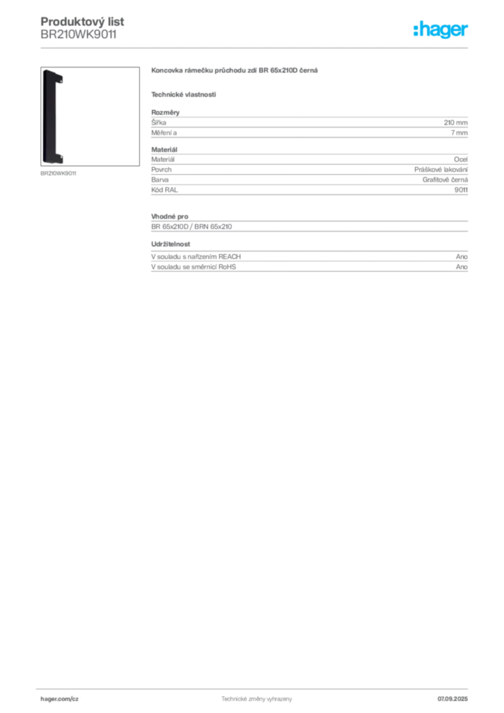 Obrázek Hager Produktový list BR210WK9011 | Hager