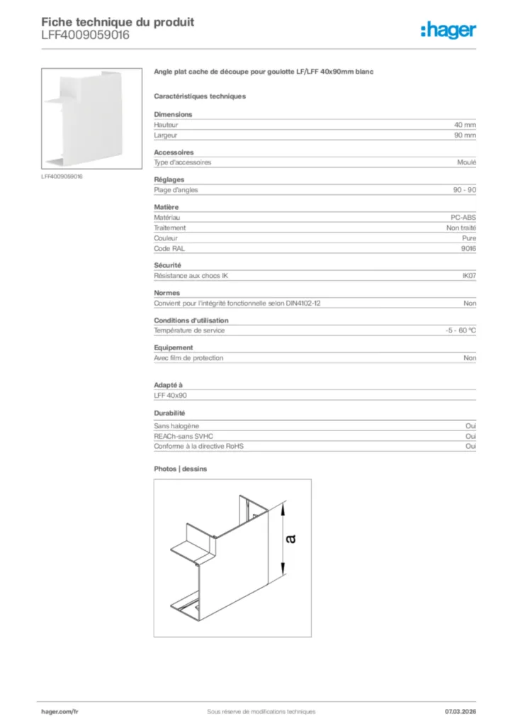 Image Hager Fiche technique du produit LFF4009059016 | Hager France