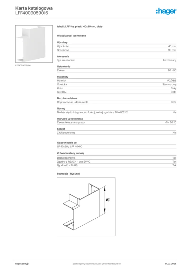 Zdjęcie Hager Karta katalogowa LFF4009059016 | Hager Polska