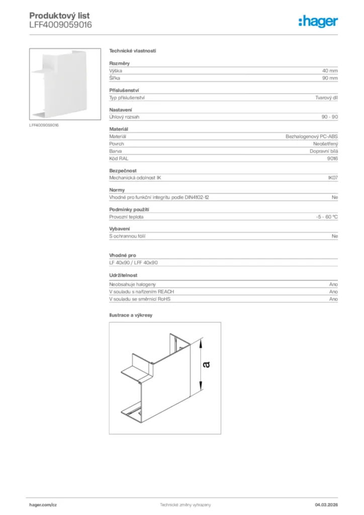 Obrázek Hager Product data sheet LFF4009059016 | Hager
