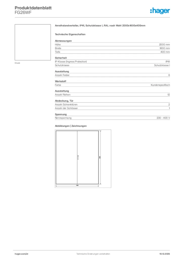 Bild Hager Produktdatenblatt FG26WF | Hager Deutschland