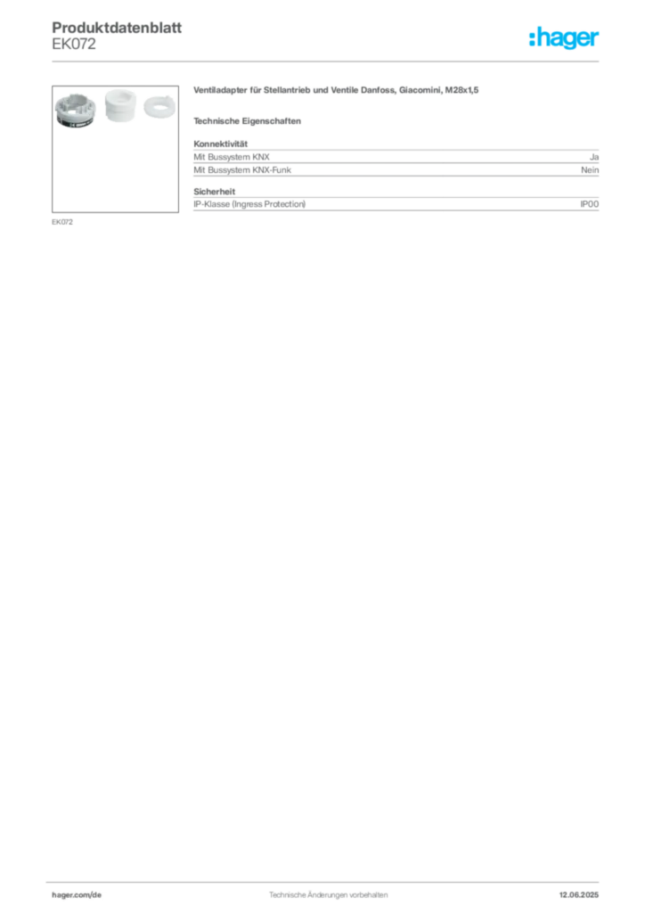Bild Hager Produktdatenblatt EK072 | Hager Deutschland