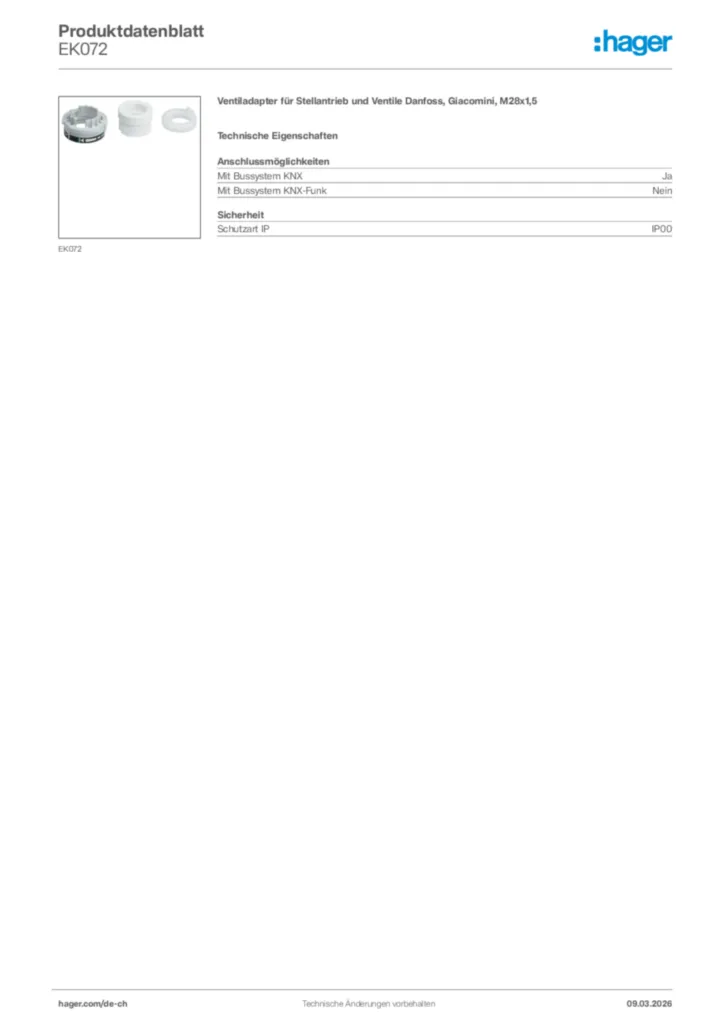 Bild Hager Produktdatenblatt EK072 | Hager Schweiz