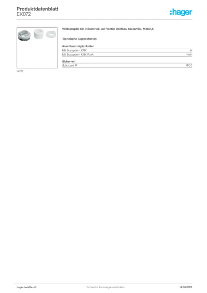 Bild Hager Produktdatenblatt EK072 | Hager Schweiz