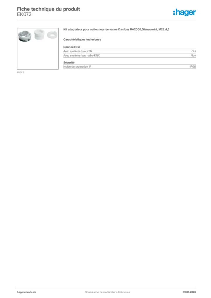 Image Hager Fiche technique du produit EK072 | Hager Suisse