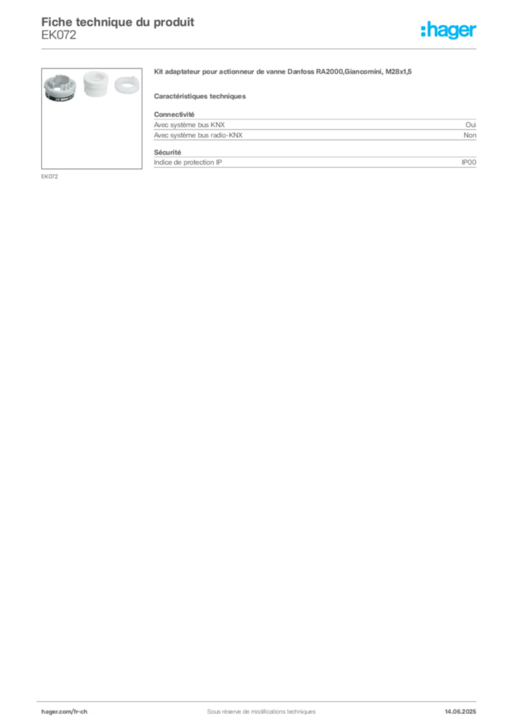 Image Hager Fiche technique du produit EK072 | Hager Suisse