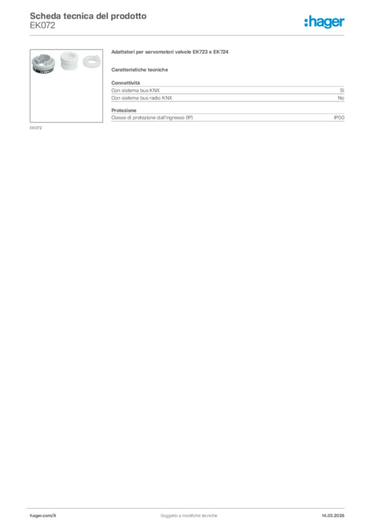 Immagine Hager Scheda tecnica del prodotto EK072 | Hager Italia
