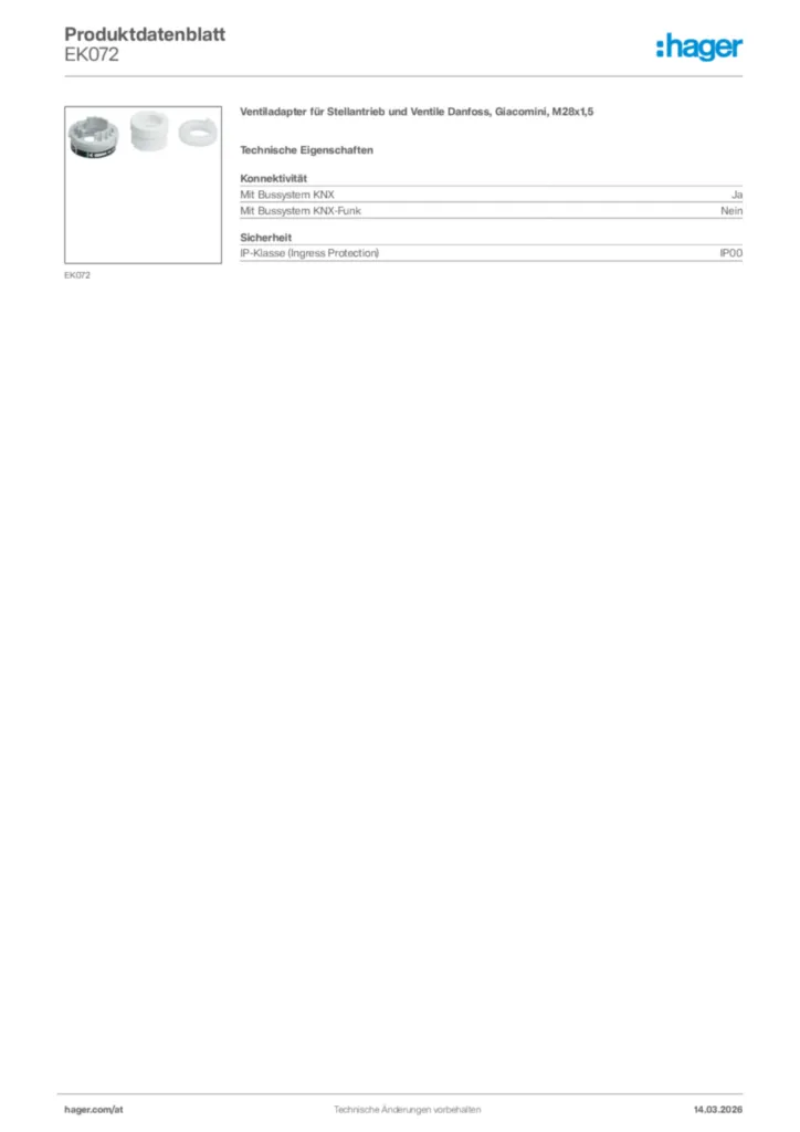 Bild Hager Produktdatenblatt EK072 | Hager Deutschland