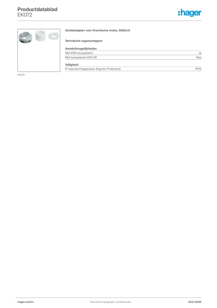 Afbeelding Hager Productdatablad EK072 | Hager Nederland