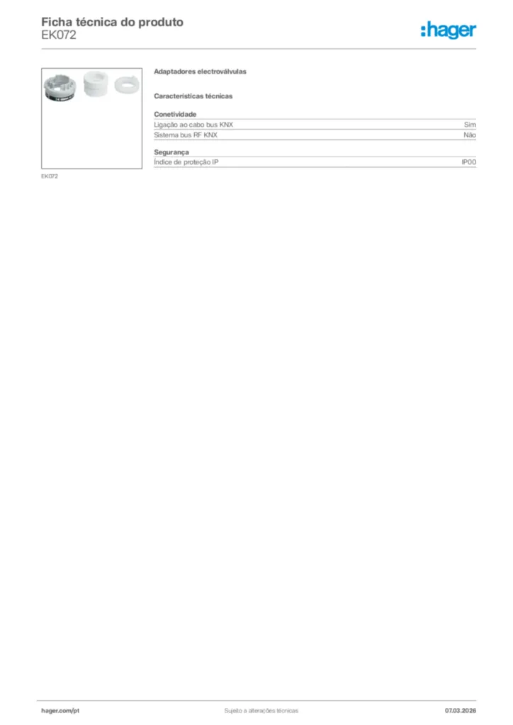 Imagem Hager Ficha técnica do produto EK072 | Hager Portugal