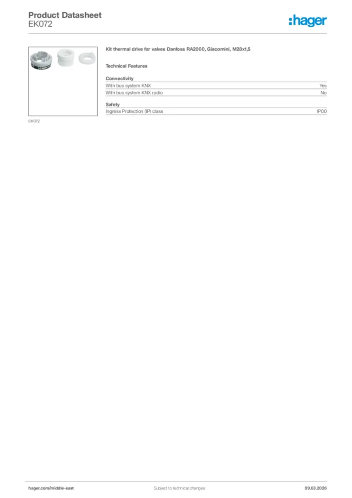 Image Hager Product data sheet EK072  | Hager
