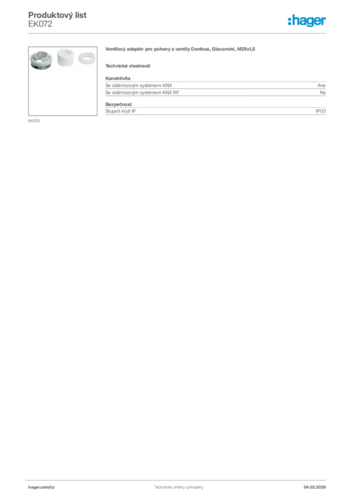 Obrázek Hager Product data sheet EK072 | Hager