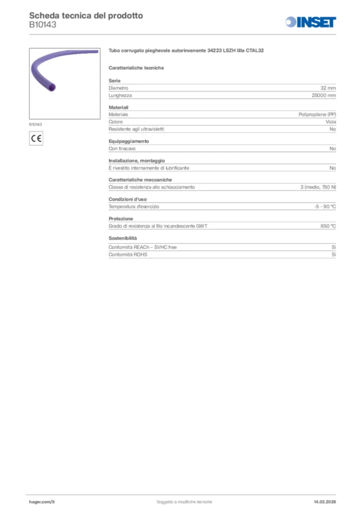 Immagine Inset Scheda tecnica del prodotto B10143 | Hager Italia