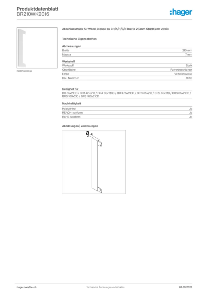 Bild Hager Produktdatenblatt BR210WK9016 | Hager Schweiz