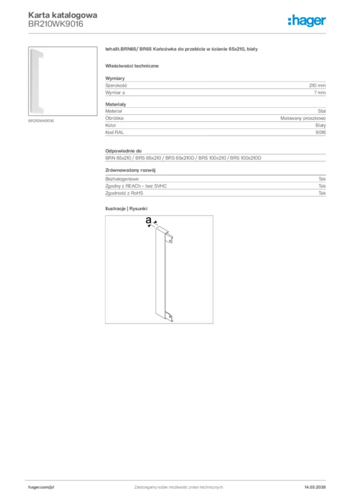 Zdjęcie Hager Karta katalogowa BR210WK9016 | Hager Polska