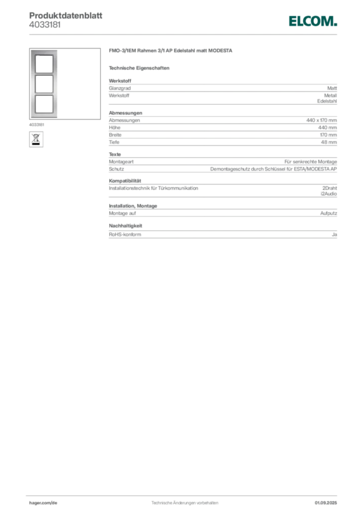 Elcom Produktdatenblatt 4033181