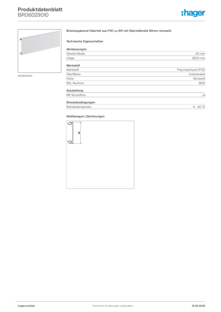 Bild Hager Produktdatenblatt BR08029010 | Hager Deutschland