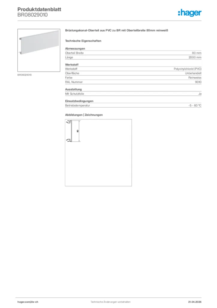 Bild Hager Produktdatenblatt BR08029010 | Hager Schweiz